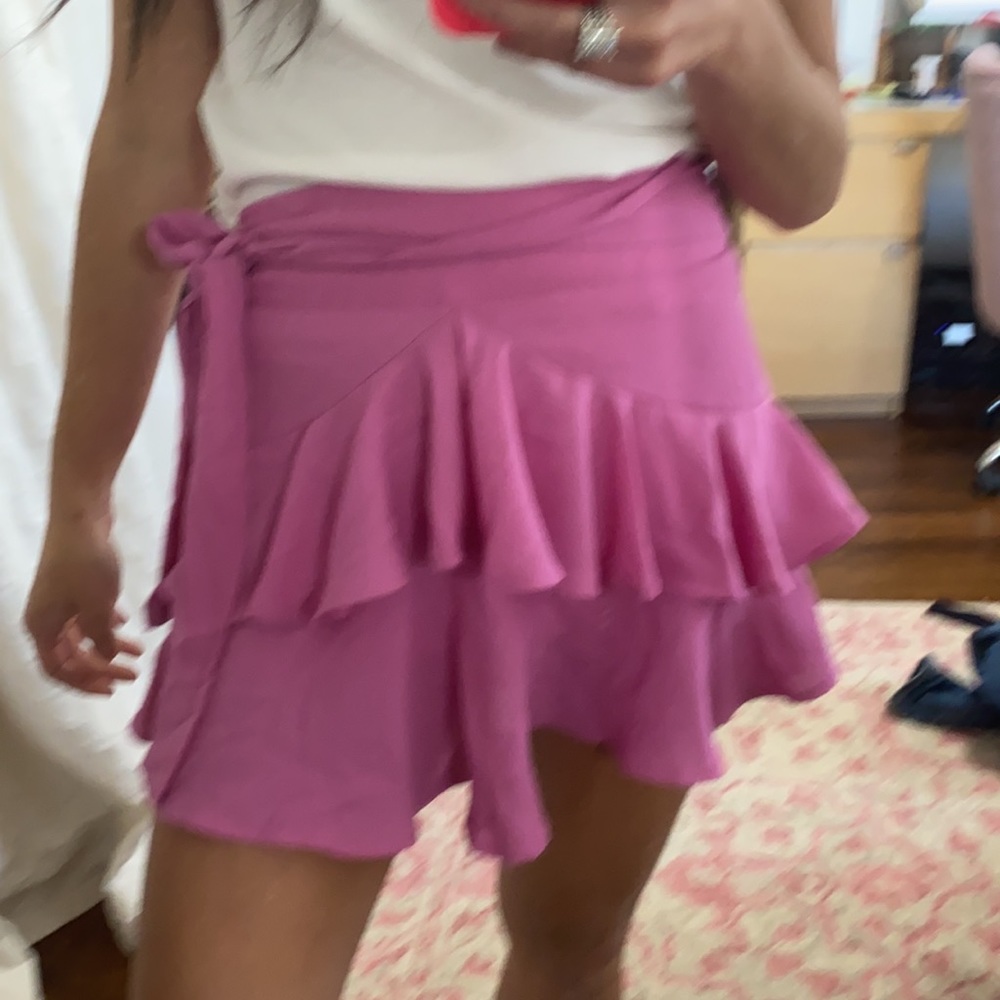 Ruffle Pink Magenta Mini Skirt - Picture 2 of 4